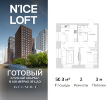 Планировка двухкомнатной(апартаменты) площадью 50.3 квадратных метров в “ЖК N’ICE LOFT (Найс Лофт)”