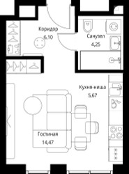 Планировка студии(квартира) площадью 30.49 квадратных метров в “ЖК Селигер Сити”