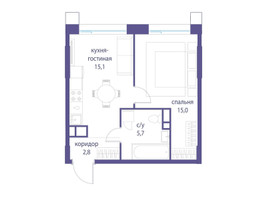 Планировка однокомнатной(квартира) площадью 38.6 квадратных метров в “ЖК Символ”