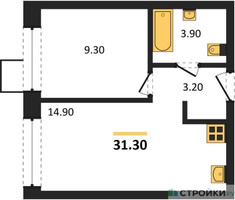Планировка однокомнатной(квартира) площадью 31.3 квадратных метров в “ЖК Никольский квартал Отрада”
