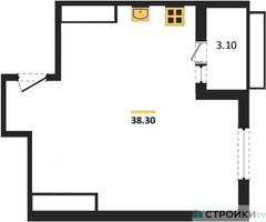 Планировка однокомнатной(квартира) площадью 38.3 квадратных метров в “ЖК Римский”