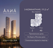 Планировка трехкомнатной(квартира) площадью 111.5 квадратных метров в “ЖК АЛИА”