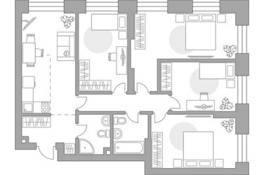 Планировка 4+ комнатной(квартира) площадью 103.3 квадратных метров в ЖК “ЖК Павелецкая от Гранель”