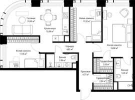 Планировка трехкомнатной(квартира) площадью 84.72 квадратных метров в “ЖК Веер”