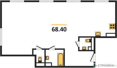 Планировка двухкомнатной(квартира) площадью 68.4 квадратных метров в ЖК “ЖК Рихард”