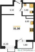 Планировка студии(квартира) площадью 31.3 квадратных метров в “ЖК Прокшино”