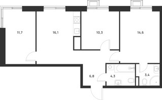 Планировка трехкомнатной(квартира) площадью 67.2 квадратных метров в “ЖК Форевиль”