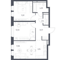 Планировка двухкомнатной(квартира) площадью 56.1 квадратных метров в “ЖК Большое Путилково”