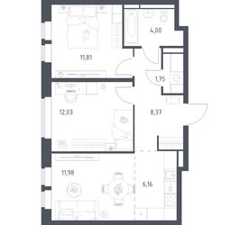 Планировка двухкомнатной(квартира) площадью 56.1 квадратных метров в ЖК “ЖК Большое Путилково”