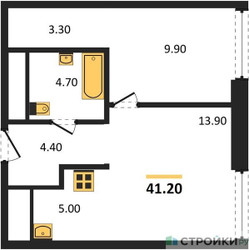 Планировка однокомнатной(квартира) площадью 41.2 квадратных метров в ЖК “ЖК INJOY (Инджой)”