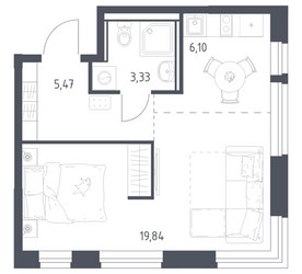 Планировка студии(квартира) площадью 34.74 квадратных метров в ЖК “ЖК Квартал Ивакино”