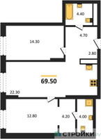 Планировка двухкомнатной(квартира) площадью 69.5 квадратных метров в “ЖК Детали”