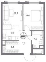 Планировка однокомнатной(квартира) площадью 51 квадратных метров в “ЖК Дом 56”