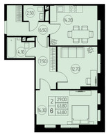 Планировка двухкомнатной(квартира) площадью 63.8 квадратных метров в “ЖК 31 КВАРТАЛ”