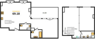 Планировка однокомнатной(квартира) площадью 69.18 квадратных метров в “ЖК Дом Достижение”