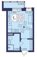 Планировка студии(квартира) площадью 21 квадратных метров в “ЖК Героев”