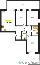 Планировка трехкомнатной(квартира) площадью 78.3 квадратных метров в ЖК “ЖК Лесная Отрада”