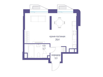 Планировка студии(квартира) площадью 37.4 квадратных метров в ЖК “ЖК Символ”