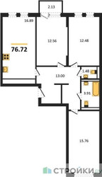 Планировка трехкомнатной(квартира) площадью 76.72 квадратных метров в ЖК “ЖК Остафьево”