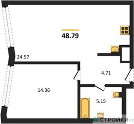 Планировка однокомнатной(квартира) площадью 48.79 квадратных метров в ЖК “UNO Горбунова”