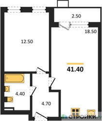 Планировка однокомнатной(квартира) площадью 41.4 квадратных метров в ЖК “ЖК Деснаречье”