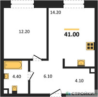 Планировка однокомнатной(квартира) площадью 41 квадратных метров в “ЖК Шагал”