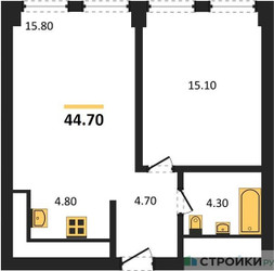 Планировка однокомнатной(апартаменты) площадью 44.7 квадратных метров в ЖК “ЖК Emotion (Эмоушен)”