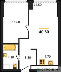 Планировка однокомнатной(квартира) площадью 40.8 квадратных метров в ЖК “ЖК River Park Кутузовский (Ривер Парк Тауэрс)”