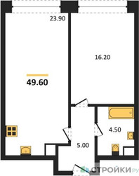 Планировка однокомнатной(квартира) площадью 49.6 квадратных метров в ЖК “ЖК Нагатино Ай-Лэнд”