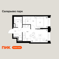 Планировка однокомнатной(квартира) площадью 35.4 квадратных метров в “ЖК Саларьево парк”