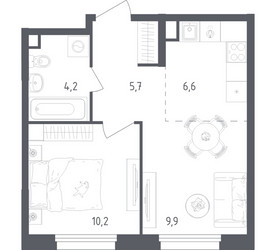 Планировка однокомнатной(квартира) площадью 36.6 квадратных метров в ЖК “ЖК Ольховый Квартал”