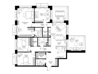 Планировка 4+ комнатной(квартира) площадью 147.48 квадратных метров в ЖК “Архитектурный проект Мыс”