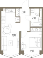 Планировка однокомнатной(квартира) площадью 42 квадратных метров в “ЖК Северный порт. Береговые кварталы”