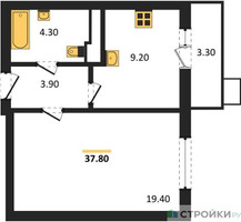 Планировка однокомнатной(квартира) площадью 37.8 квадратных метров в “ЖК Пироговская Ривьера”
