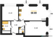Планировка двухкомнатной(квартира) площадью 60 квадратных метров в “ЖК Вейв”