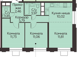 Планировка двухкомнатной(квартира) площадью 58.7 квадратных метров в “ЖК Каштановая роща”
