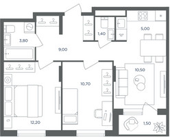 Планировка трехкомнатной(квартира) площадью 53.4 квадратных метров в “ЖК Равновесие”