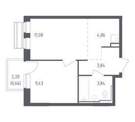 Планировка однокомнатной(квартира) площадью 33.71 квадратных метров в ЖК “ЖК Рублевский Квартал”