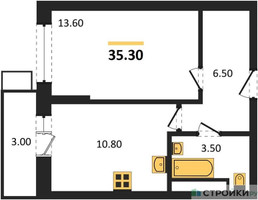 Планировка однокомнатной(квартира) площадью 35.3 квадратных метров в “ЖК Пироговская Ривьера”