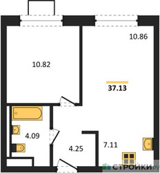 Планировка однокомнатной(квартира) площадью 37.13 квадратных метров в ЖК “ЖК Квартал Западный”