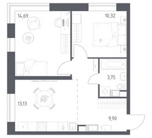Планировка двухкомнатной(квартира) площадью 51.79 квадратных метров в “ЖК Цветочные Поляны”