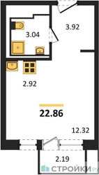 Планировка студии(квартира) площадью 22.86 квадратных метров в ЖК “ЖК Новое Видное”