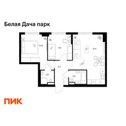 Планировка двухкомнатной(квартира) площадью 55.5 квадратных метров в ЖК “ЖК Белая Дача парк”