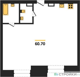 Планировка однокомнатной(квартира) площадью 60.7 квадратных метров в ЖК “ЖК Коллекция Лужники”