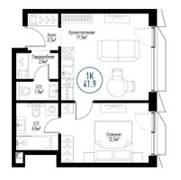 Планировка однокомнатной(квартира) площадью 41.5 квадратных метров в “ЖК Метрополия”