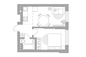 Планировка двухкомнатной(квартира) площадью 39.5 квадратных метров в “ЖК Театральный парк”