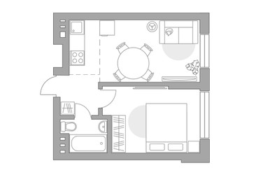 Планировка двухкомнатной(квартира) площадью 39.5 квадратных метров в ЖК “ЖК Театральный парк”