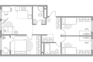 Планировка 4+ комнатной(квартира) площадью 85.58 квадратных метров в “ЖК Гранель Коломенское”