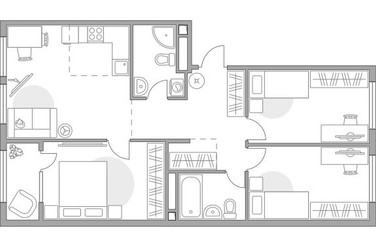 Планировка 4+ комнатной(квартира) площадью 85.58 квадратных метров в ЖК “ЖК Гранель Коломенское”