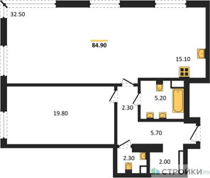 Планировка однокомнатной(квартира) площадью 84.9 квадратных метров в ЖК “ЖК Крылатская 33”